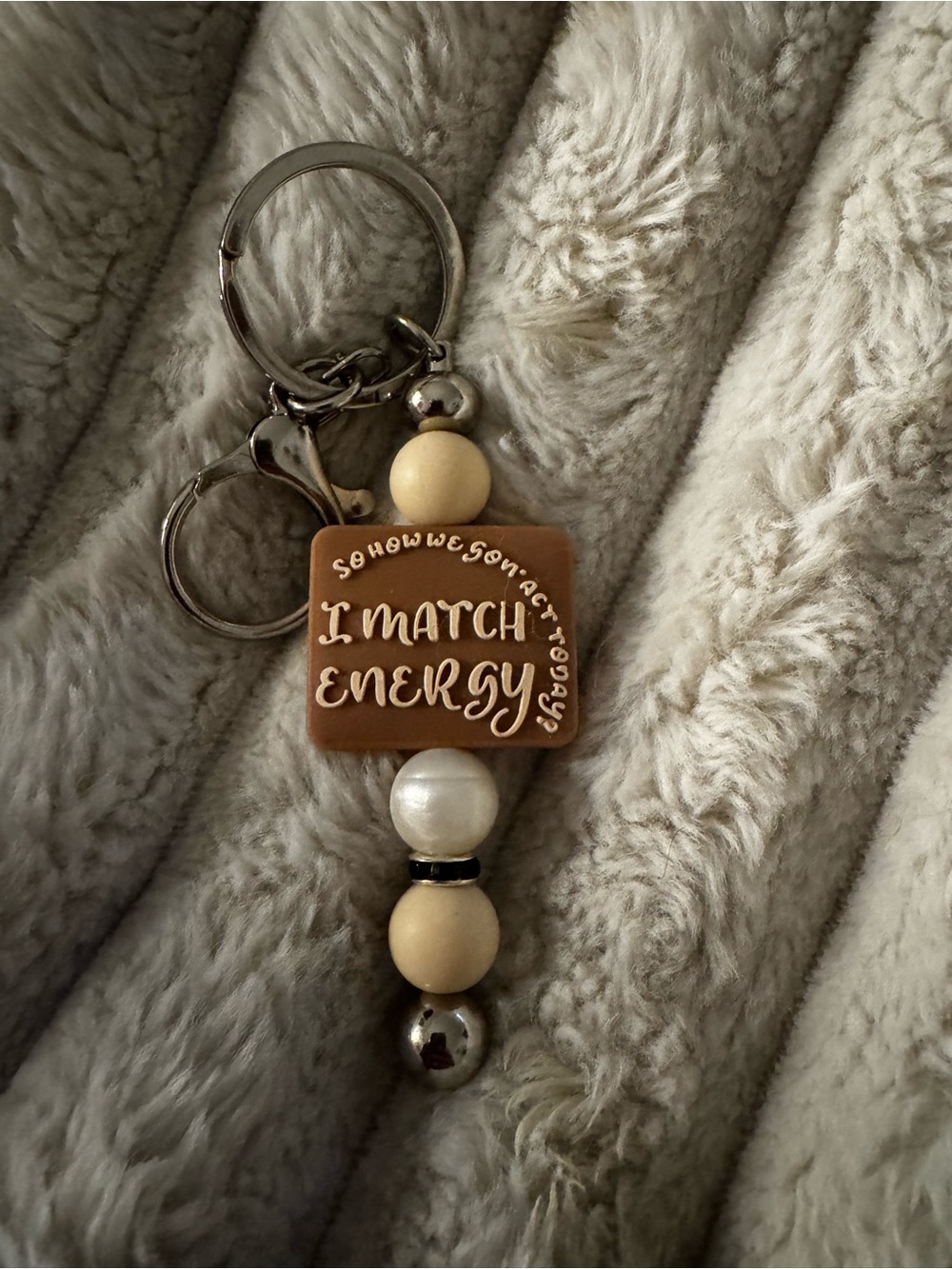 I Match Energy Beaded Keychain Charm - Brown and Cream